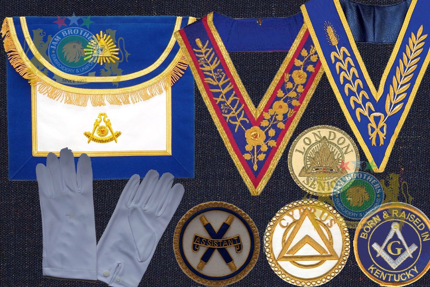 Freemason Products Apron Gloves Compass Logo Eye Freemason Patches Scarf Bag Masonry Flags Banners Pennants Embroidered Hand Machine Printed Clubs Promotional Table Flags Car Flag Hoisting Flags Ranks Shoulders Sliders Bullion Shoulder